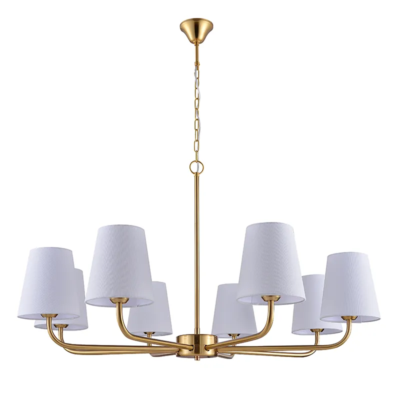 Candelabru cu abajur din stofă alamă bej