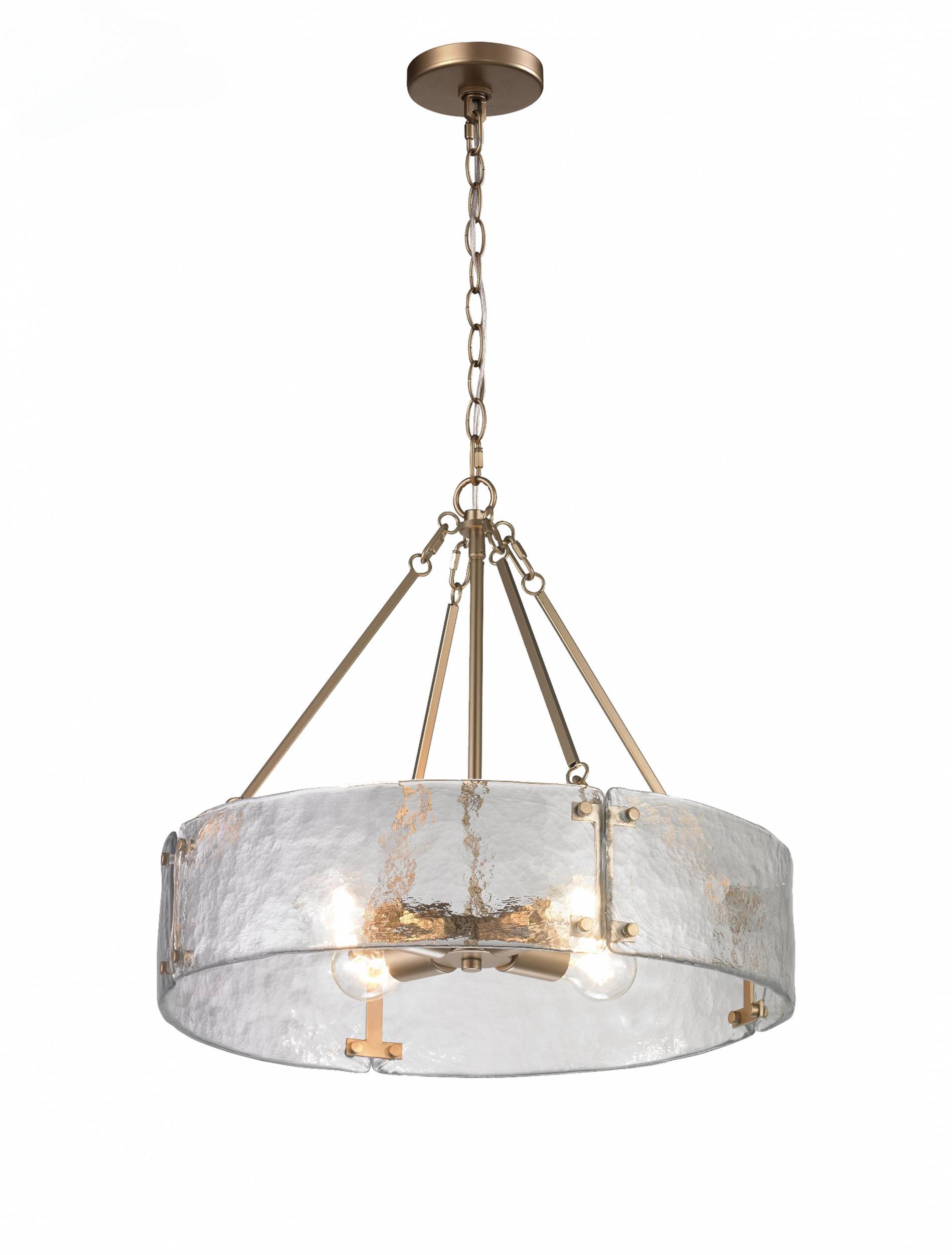 Candelabru din alamă cu tambur din sticlă ciocanată