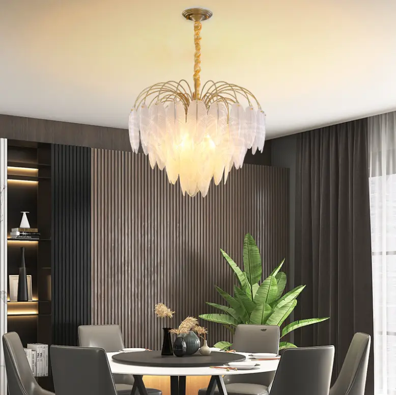 Frosted Glass Feather Chandelier