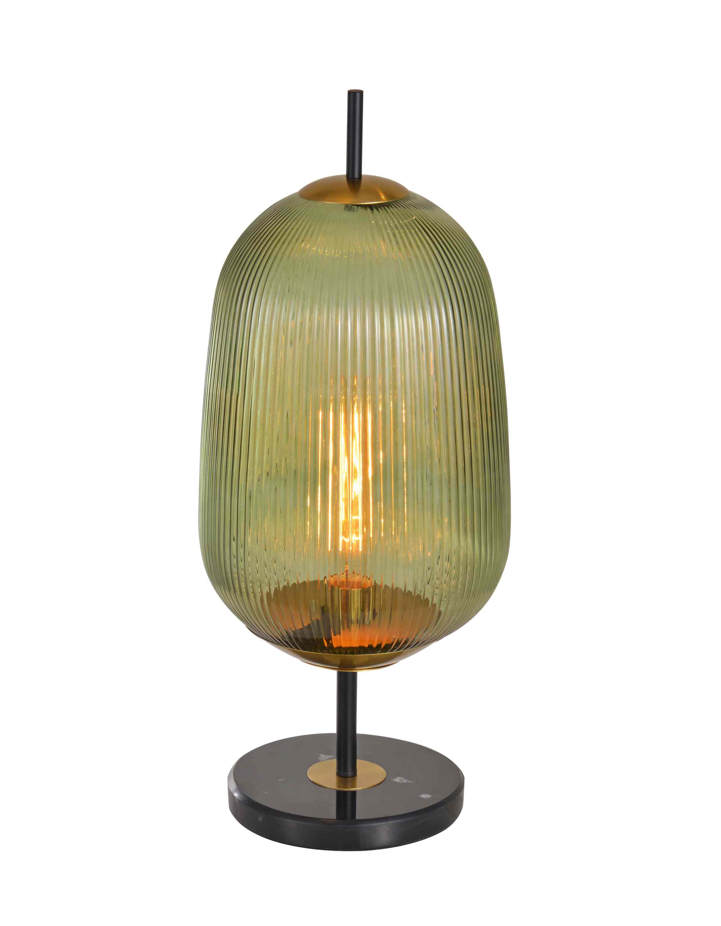 Lampă de masă din sticlă verde cu nervuri verticale de epocă